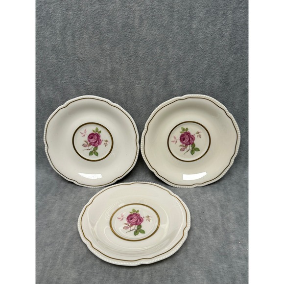 Castleton China Other - VTG Castleton China Dolly Madison Saucer Set 3 White Pink Rose‎ Gold Trim 6 in